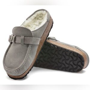 New Birkenstock Gray Suede Buckley Moccasin-Style Clog Sheerling sz 5-5.5